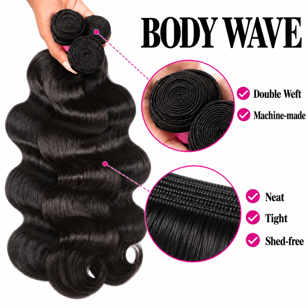 Wefted bundle detail illustration: double weft, machine-made, neat, tight and shed-free